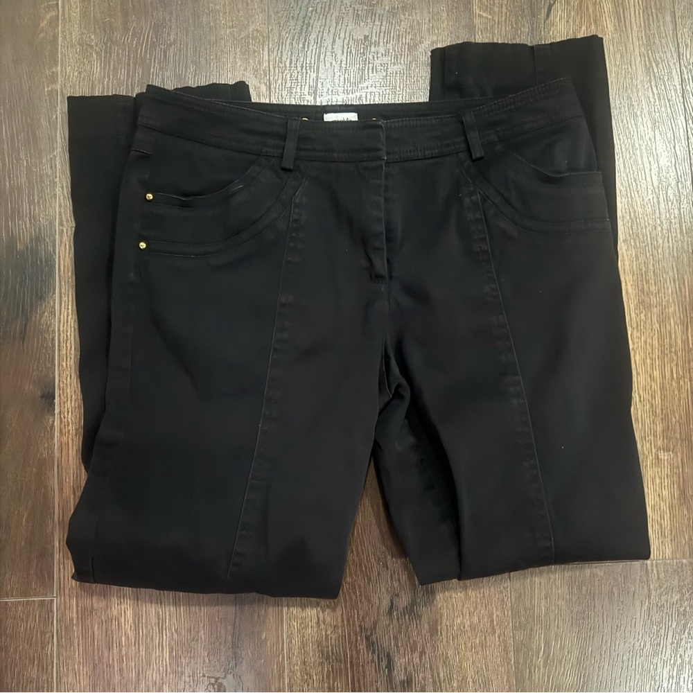 Cache Elegant Black Ankle Pants Gold Accents SZ 4